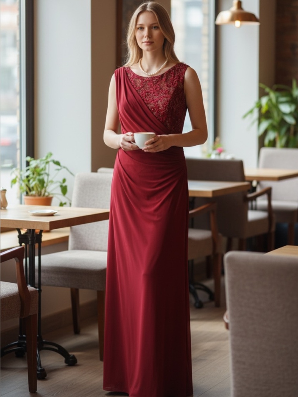 R&M Richards Red One Shoulder Ruched Gown